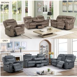 3 piece reclining sofa sets available in two different colors brand new