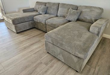 Brand new gray corduroy sectional sofa couch
