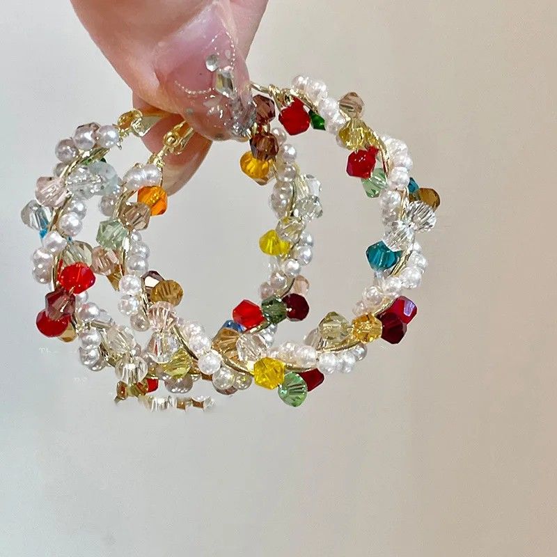 Twisted Beaded Hoops Multicolored Large Hoops