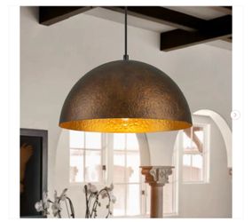 LLHZSY Luminarae 13.78 in. 1-Light Industrial Gold Hammered Dome Single Pendant Light - New