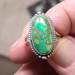 Sterling Silver Blue Green Turquoise Ring Size 9