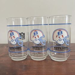 NFL New England Patriots Mobil Glasses Cups Tumblers Set Lot 3 Vintage 80s Retro