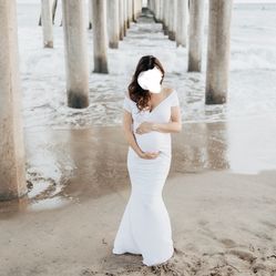 White Maternity Photo Shoot Dress