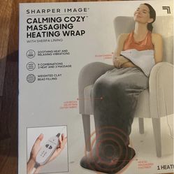 Sharper Image Calming Cozy Massaging Heating Wrap Grey with Sherpa Lining