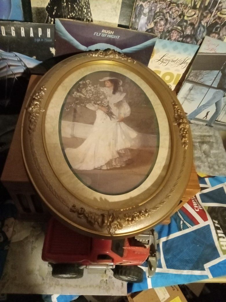 Home Interiors Lady Bride Picture Oval Frame Approx 22.5×16.5" RARE!