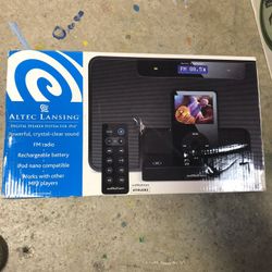 Digital speaker system, Altec Lansing, fm radio, rechargeable battery, remote