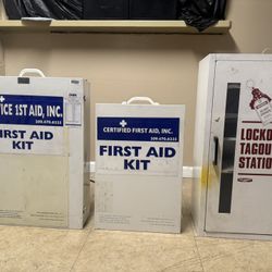 Empty First Aid Kit And Lockout Tagout Station