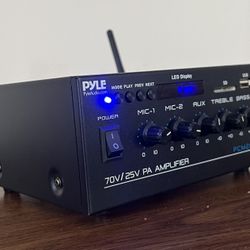 Pyle 25V/70V Power Amplifier - Microphone Audio/Speaker Control Amp, 1/4" Mic Inputs, 40W - Black