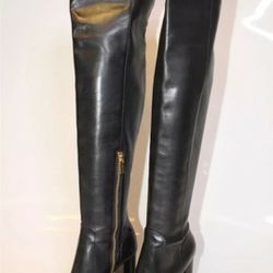 Michael Kors MK Designer OTK Tall Black Leather High Heel Over Knee Boots ST16F Size 6.5