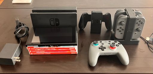 Nintendo Switch Bundle - Console, Dock, Grey Joy-Cons, PowerA Controller + 3 Games