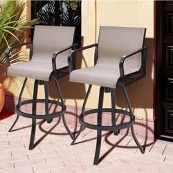 Swivel Aluminum Outdoor Bar Stool in Augustine Ashe with Back and Sunbrella Fabric for Patio, Garden (2-Pack)