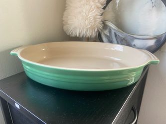 Le Creuset Deep Green Ceramic Oval Gratin Dish 10.25"