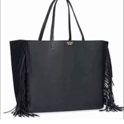 Victorias Secret Black Tote Bag With Fringe 