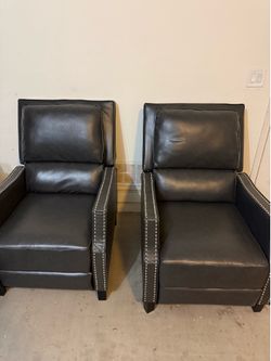 Set of 2 Dark Gray Recliner Chairs – Nailhead Trim – Excellent Condition