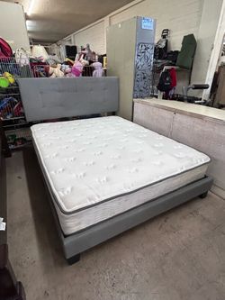 SALE Queen Size Upholstered Bed Frame (NO Mattress) | Gray Tufted Headboard
