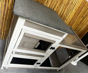 House for Small to Medium Animals. 40″L Wooden 2 Story Rabbit Hutch on 4 Metal Wheels