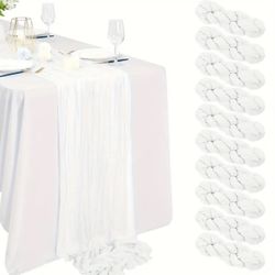 10-Pack Polyester Table Runners, 10ft x 35" Bohemian or Rustic Style Wedding Table Runner, Reception Decor and Bridal Shower