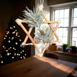 Rustic Christmas Wooden Star Hanging 