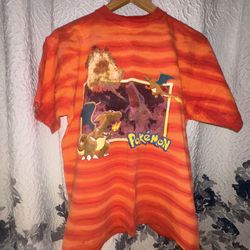 Vintage Pokemon 2000s Stripe Fire Shirt Nintendo Charizard