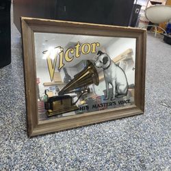 Victor His Master's Voice Advertisement Picture Mirror Vintage Antique 