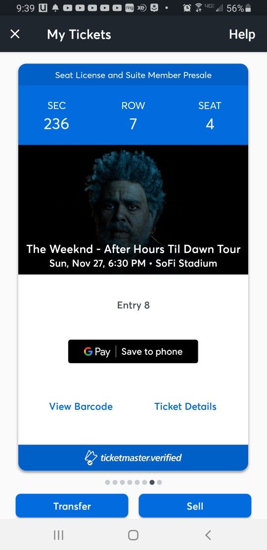 WEEKND CONCERT TICKETS - SOFI STADIUM- Sunday, November 27th @6:30pm