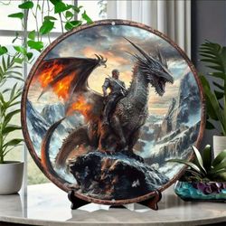 Dragon Knight's Conquest — Round Aluminum Fantasy Wall Art