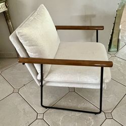 Comfy Accent  Chair Off White Wood Arms Modern Farmhouse 