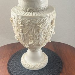 Very Ornate, 3D Angel, Resin Vase. 19”’H, 11” Wide in Middle, 8” Base, 7.5” Top Opening. 19.5 lbs
