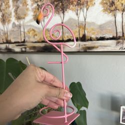 Pink Metal Flamingo Stand Vase Candle Holder 4x10in