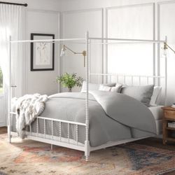 Baker King  Metal Bed With Canopy, Decors And Box Spring