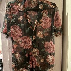 MESH MALE FLORAL BUTTON UP 