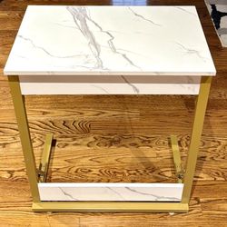 Folding TV Tray Table 24" Marble-Like/Gold Metal Solid Frame for Living Room, Bedroom, Bedside. Brand New in sealed box!! 