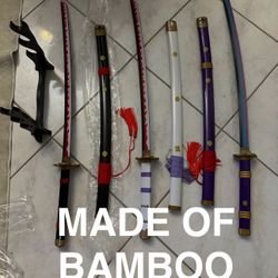 NEW 30in ANIME COSPLAY RORONOA ZORO BAMBOO SWORDS (SET OF 3 with Stand)