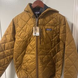 Patagonia Men’s Diamond Quilted Bomber Hoody Jacket Shelter Brown Small Brand New 