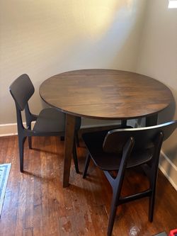 Round Wood Drop-Leaf Table