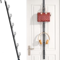Over The Door Hooks Long with 6 Hooks, Behind The Door Towel Racks for Bathroom, Door Purse Bag Coat Robe Hanger, Hat Clothes Hanging Organizer with N