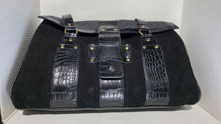 Elizabeth Arden Black Croc & Suede Tote Bag - Large Travel Shoulder Bag