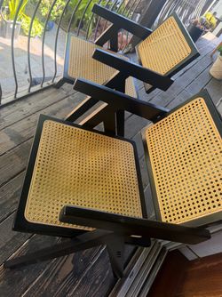 2 or 4 or 6 Dining Armchairs, Black, Wood & Rattan **READ DESCRIPTION **
