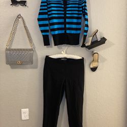 Horizontal Striped Cardigan | Cigarette/Skinny Trousers