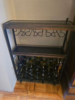 Metal Wine Rack with Glass Holder and Shelves