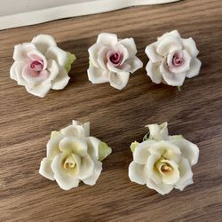 Vintage Porcelain Rose Flower Figurines - Set of 5 Handcrafted Floral Decor