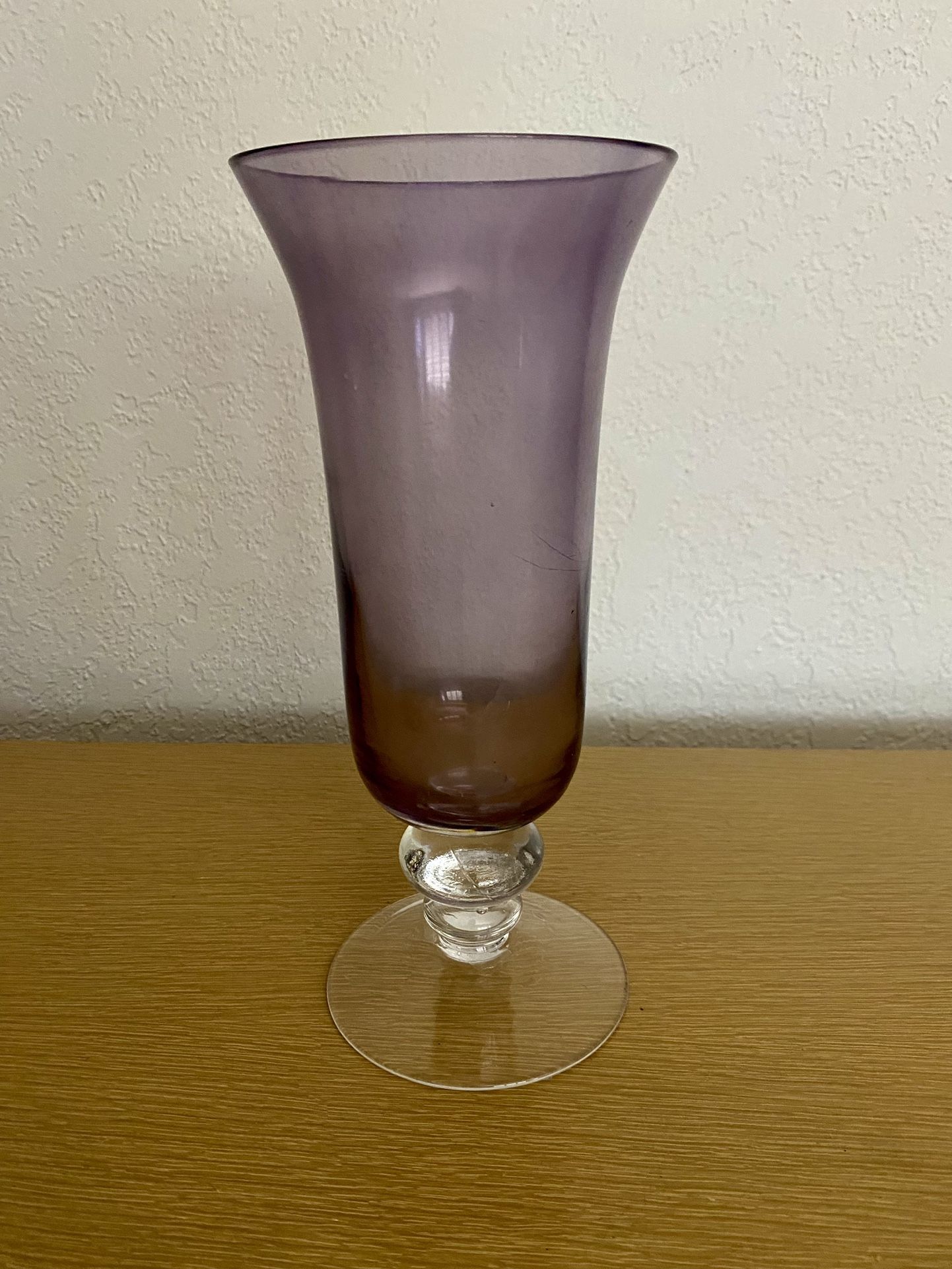 Amethyst Purple Decorative Art Glass Vase With Clear Double Ball Style Stem Base