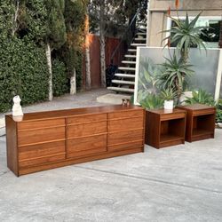 3-Piece Bedroom Set Danish Modern Mid Century Teak Dresser Nightstand