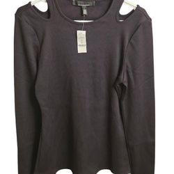 WHBM womens Sm black ribbed long sleeved stretchy cut out sexy top   Size L NWT