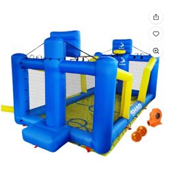 Cancha de Baloncesto Inflable de Aire Constante Shaq de 14' con Aspersor y Bomba para Edades de 3 a 8 Años