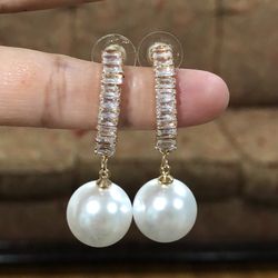 Gold Plated Over size Pearl Hoops Earrings Jewelry 
