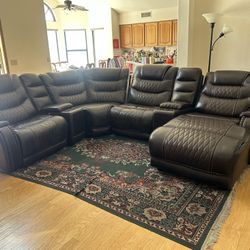 Six Piece Leather Sectional Seating 