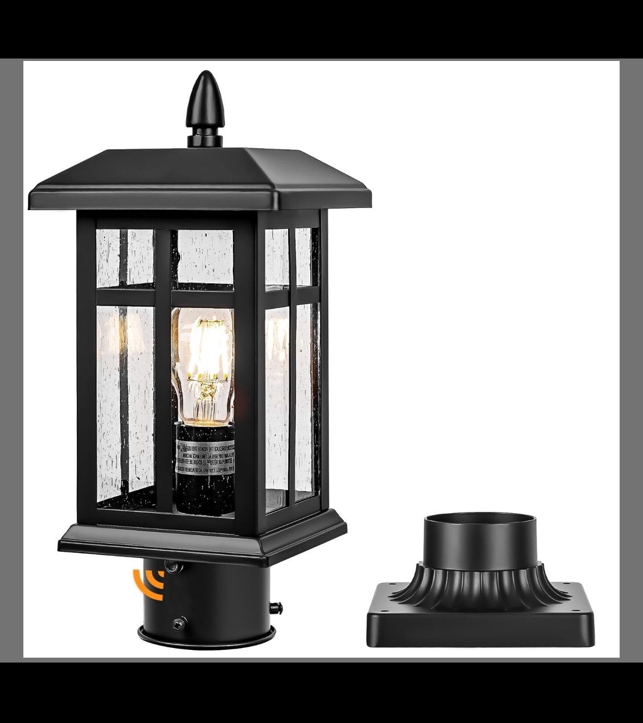 Brilvibera Dusk To Dawn Black Outdoor Post Light Fixture, Pole Lamp With Pier Mount, Waterproof Exterior Lamp Post Lantern For Yard, Driveway, Path, B
