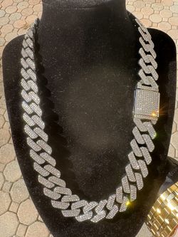 Iced Out Cuban Chain 20mm CZ Silver 20” Brass Alloy