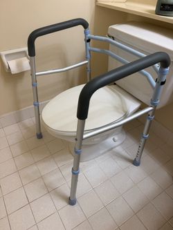 Bedside commode & adjustable safety rail for toilet